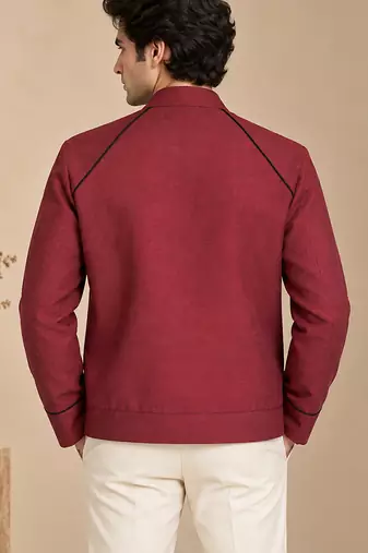 Maroon and black malai cotton bomber jacket