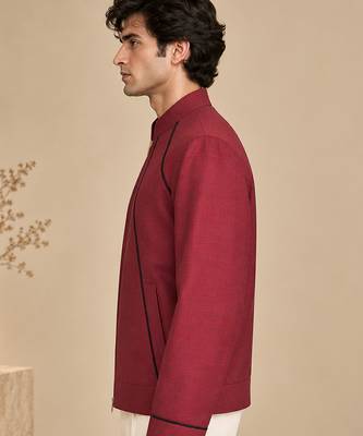Maroon and black malai cotton bomber jacket 4