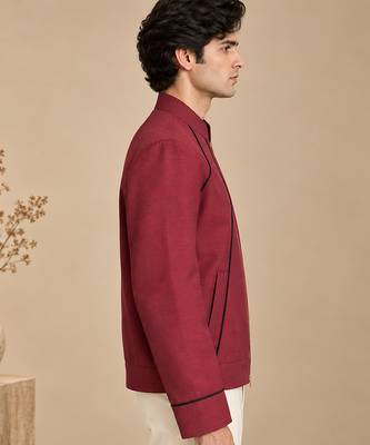 Maroon and black malai cotton bomber jacket 5