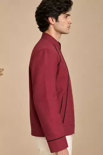 Maroon and black malai cotton bomber jacket