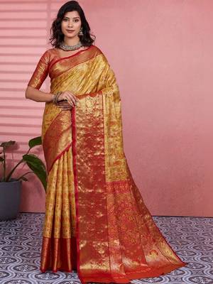 Woven design zari silk blend designer kanjeevaram saree 1