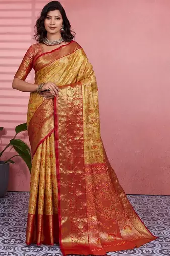 Woven design zari silk blend designer kanjeevaram saree