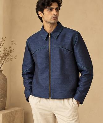Indigo blue bemberg silk bomber jacket 1