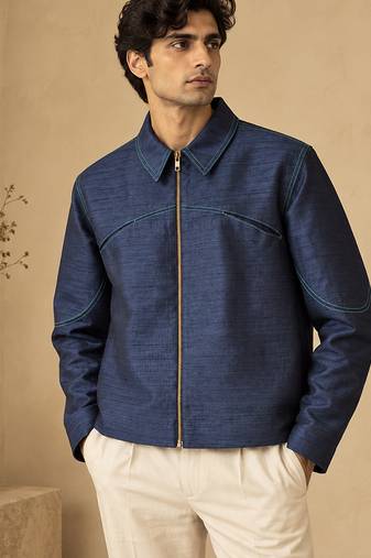 Indigo blue bemberg silk bomber jacket