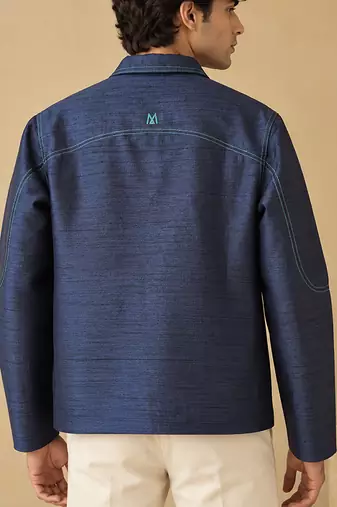 Indigo blue bemberg silk bomber jacket