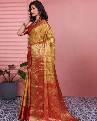 Woven design zari silk blend designer kanjeevaram saree 3