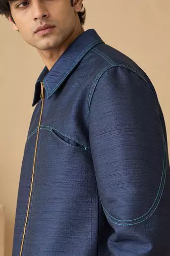Indigo blue bemberg silk bomber jacket