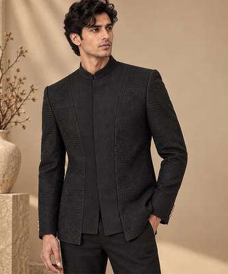 Black chanderi bemberg silk bandhgala 1