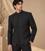 Black chanderi bemberg silk bandhgala