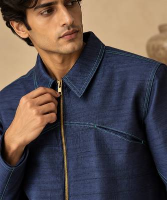 Indigo blue bemberg silk bomber jacket 4