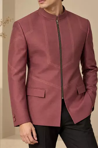 Rosewood brown cotton silk bandhgala