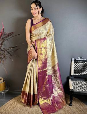 Woven design zari silk blend designer kanjeevaram saree 1