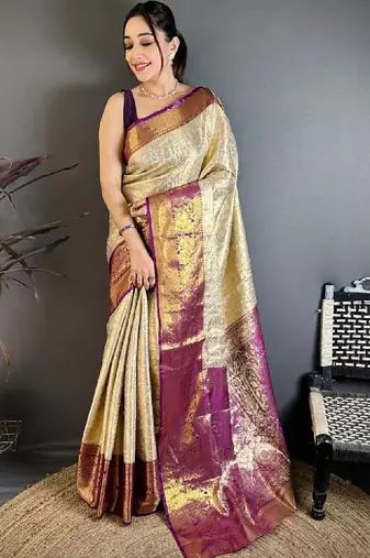 Woven design zari silk blend designer kanjeevaram saree