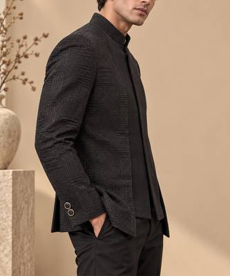 Black chanderi bemberg silk bandhgala 2