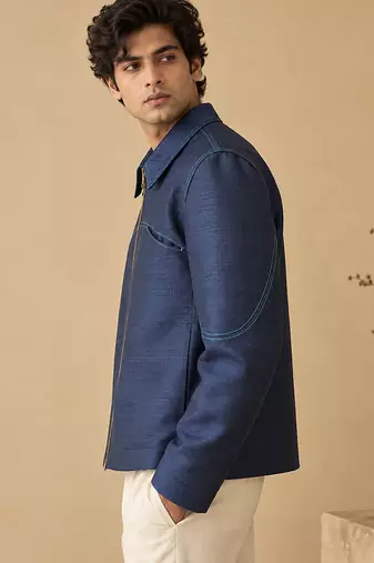 Indigo blue bemberg silk bomber jacket