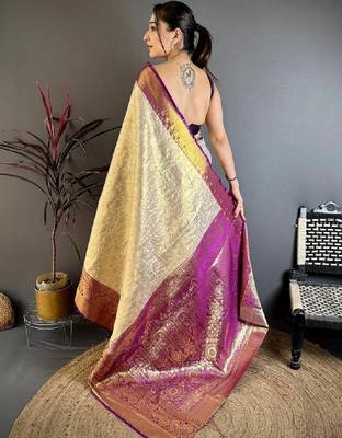 Woven design zari silk blend designer kanjeevaram saree 2
