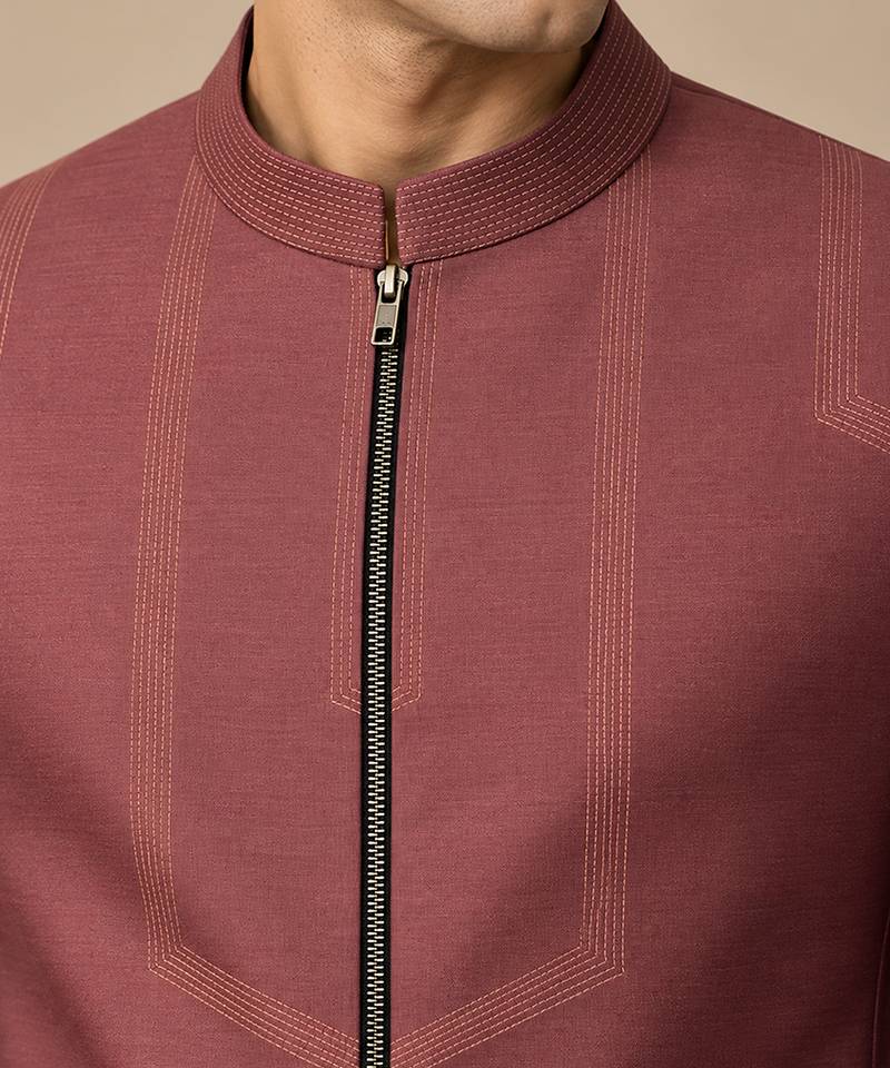 Rosewood brown cotton silk bandhgala