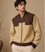 Chestnut brown and beige matka cotton bomber jacket