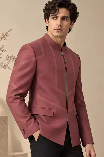Rosewood brown cotton silk bandhgala