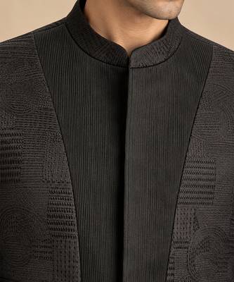 Black chanderi bemberg silk bandhgala 3