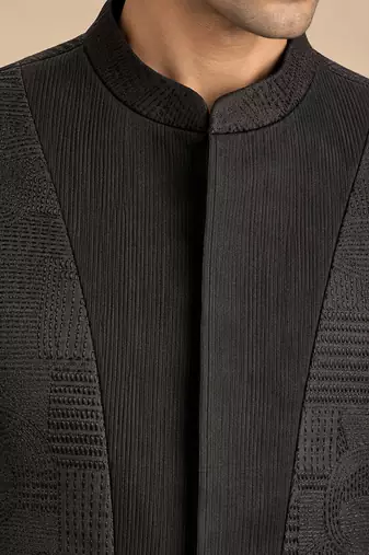 Black chanderi bemberg silk bandhgala