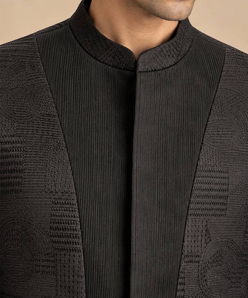 Black chanderi bemberg silk bandhgala
