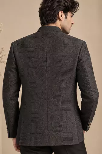 Black chanderi bemberg silk bandhgala