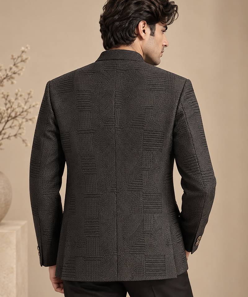 Black chanderi bemberg silk bandhgala