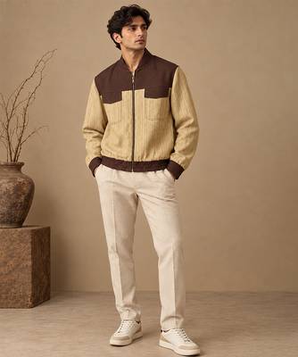 Chestnut brown and beige matka cotton bomber jacket 2