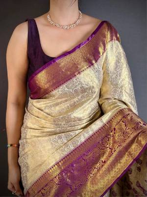 Woven design zari silk blend designer kanjeevaram saree 4