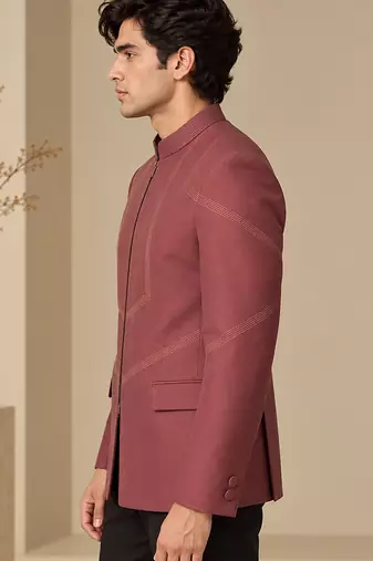 Rosewood brown cotton silk bandhgala
