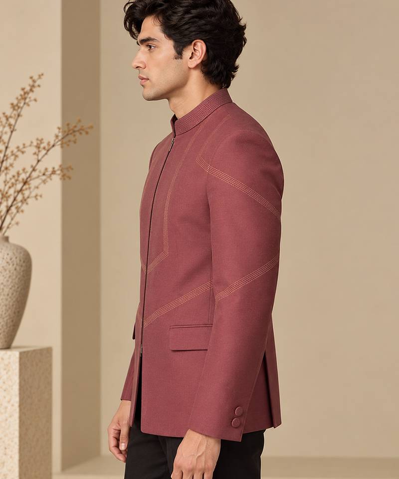 Rosewood brown cotton silk bandhgala