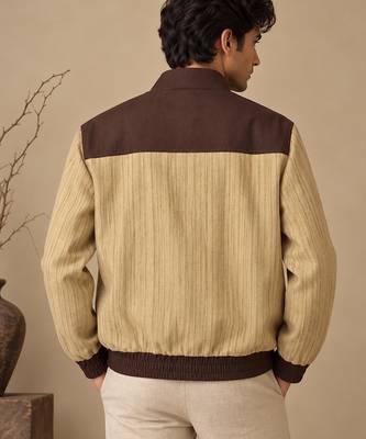 Chestnut brown and beige matka cotton bomber jacket 4