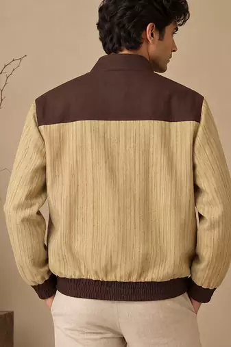 Chestnut brown and beige matka cotton bomber jacket