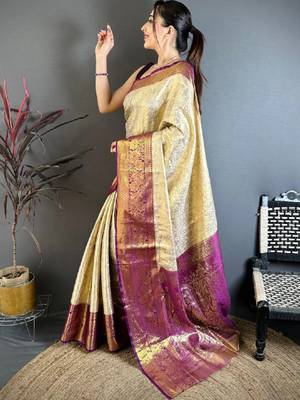 Woven design zari silk blend designer kanjeevaram saree 3