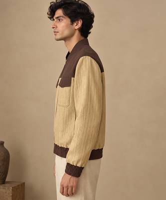 Chestnut brown and beige matka cotton bomber jacket 5