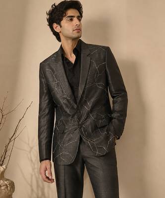 Black bemberg silk blazer 1