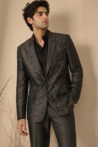Black bemberg silk blazer