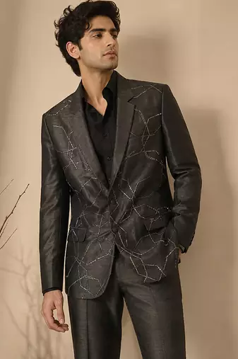Black bemberg silk blazer