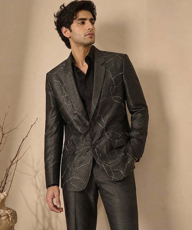 Black bemberg silk blazer