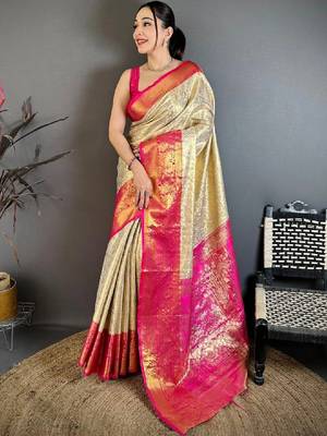 Floral zari silk blend designer kanjeevaram saree 1