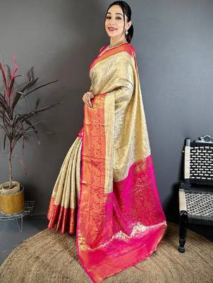 Floral zari silk blend designer kanjeevaram saree 3