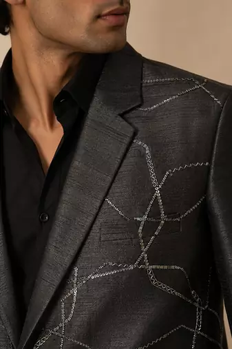 Black bemberg silk blazer