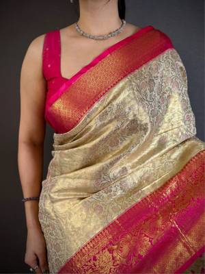 Floral zari silk blend designer kanjeevaram saree 4