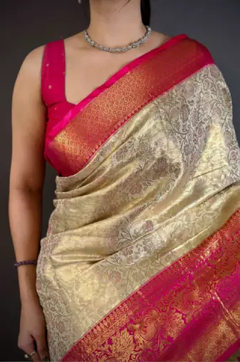 Floral zari silk blend designer kanjeevaram saree