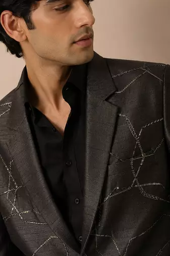 Black bemberg silk blazer