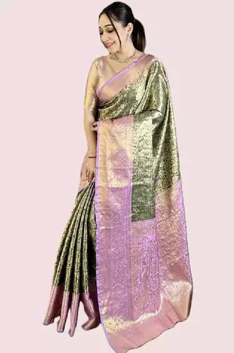 Floral zari silk blend heavy work kanjeevaram saree