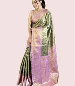 Floral zari silk blend heavy work kanjeevaram saree