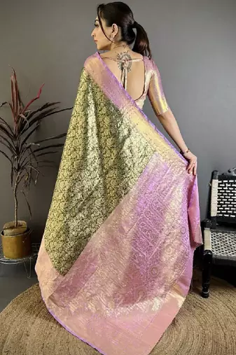 Floral zari silk blend heavy work kanjeevaram saree