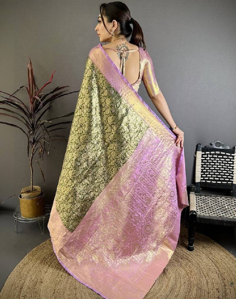 Floral zari silk blend heavy work kanjeevaram saree